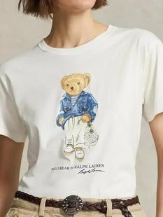 2024 Summer Cotton T Shirt Bear Graphic Print Children Funny