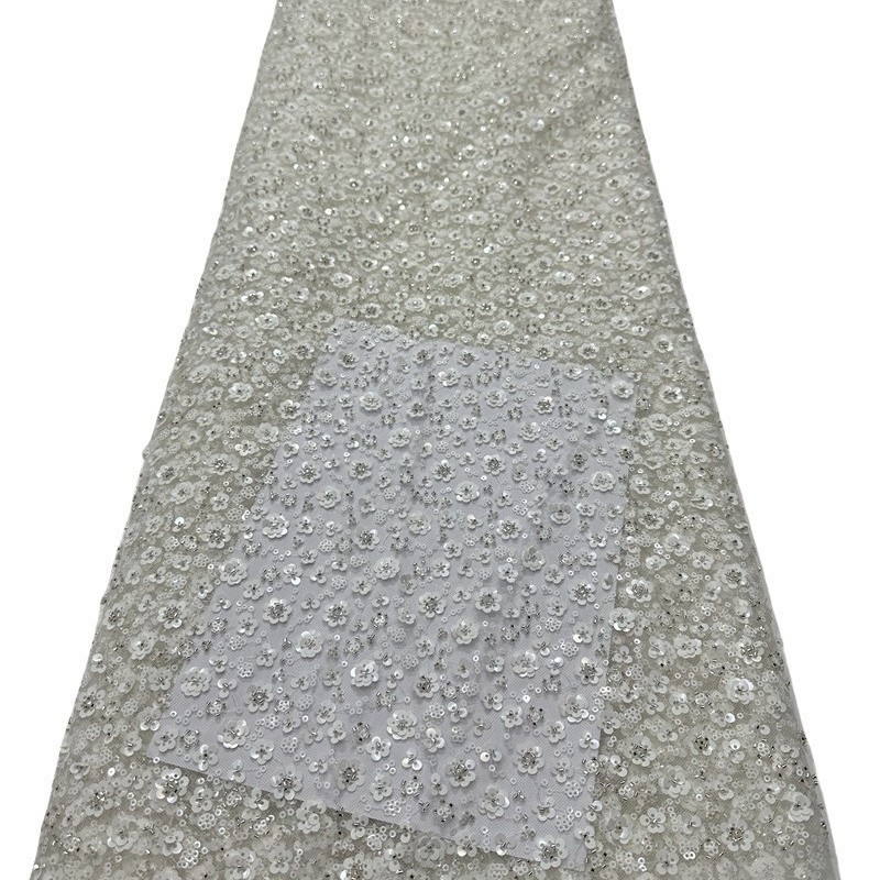 Tejido de lenteja de flor de ciruela, tubo de perlas bordado de lenteja, vestido de noche, tela de bordado de vestido de teatro, vestido de noche image 3