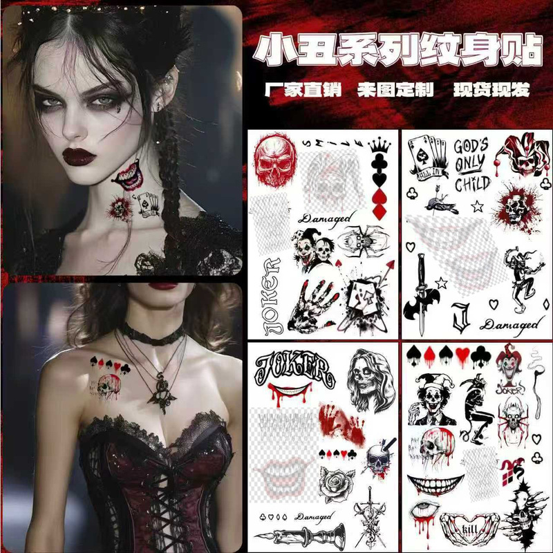 Cross-Border New In-Stock Halloween Clown Tattoo Stickers Holiday Party Realistic Scar Lip and Face Stickers Arm Tattoos Cross-Border New In-Stock Halloween Clown Tattoo Stickers Holiday Party Realistic Scar Lip and Face Stickers Arm Tattoos
