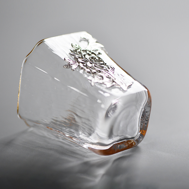 Juego de té de cristal creativo orquídea ciruela crisantemo de bambú taza de té de cristal estaño cuatro caballeros pintura de oro Kung Fu taza de té