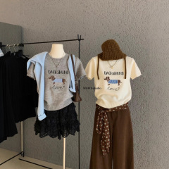 WGWE7212秋季韩版宽松显瘦圆领针织短袖T恤女休闲百搭毛衣