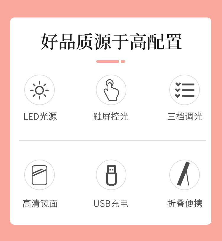 LED桌面化妆镜子 桌面折叠化妆镜子 带灯补光台式梳妆镜学生镜详情4