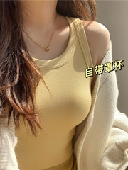 带胸垫遮副乳无钢圈螺纹背心夏季女一体文胸内搭打底衫女吊带显瘦