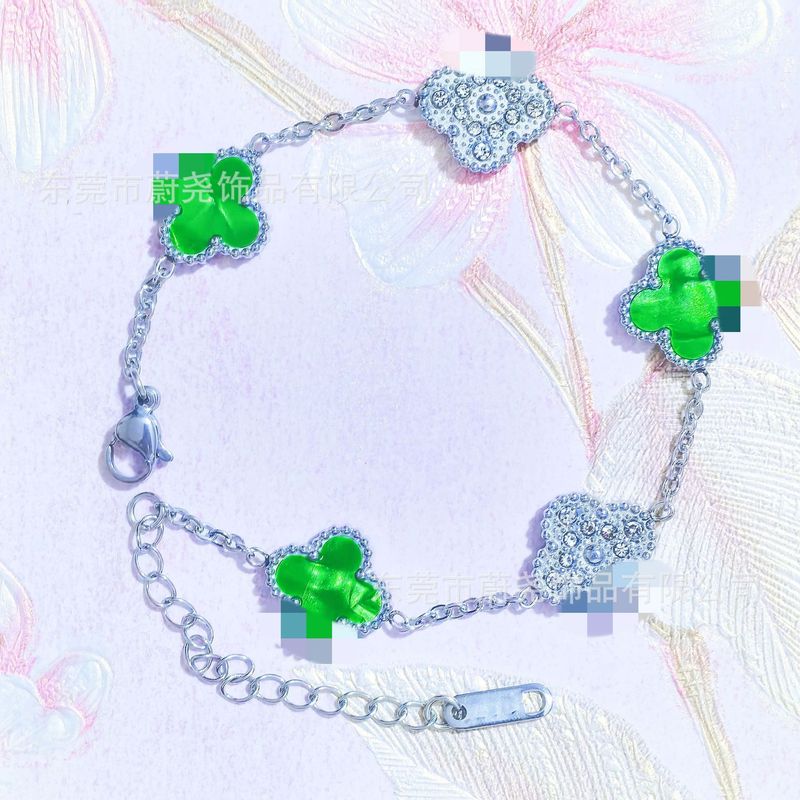 クロスボーダー高バージョン四つ葉のクローバーブレスレット 18K ゴールド両面フルダイヤモンドホワイトマザーオブパール黒と白のパンダスタイル V ゴールドブレスレットダイヤモンド付き|undefined