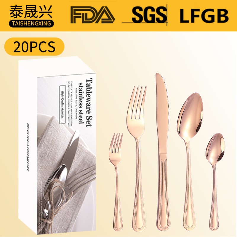 Productos transfronterizos de Amazon cubiertos de acero inoxidable 20 / 30 piezas de cuchillos y tenedores de cubiertos de comida occidental 5 piezas principales