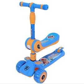 美胜达儿童多功能滑板车宝宝可坐人滑行金属折叠玩具带闪光平衡车