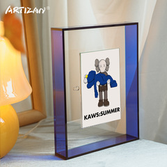 創意diy彩色亞克力透明懸浮磁吸相框擺台6寸畫框A4海報裝裱掛牆