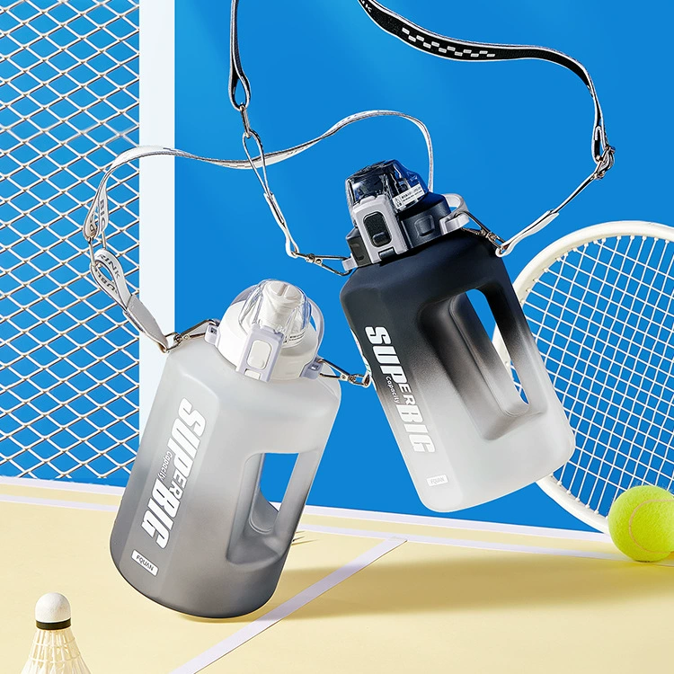 Summer high quality sports bottle for gym, plastic capacious handheld tea cup, gradient, internet celebrity