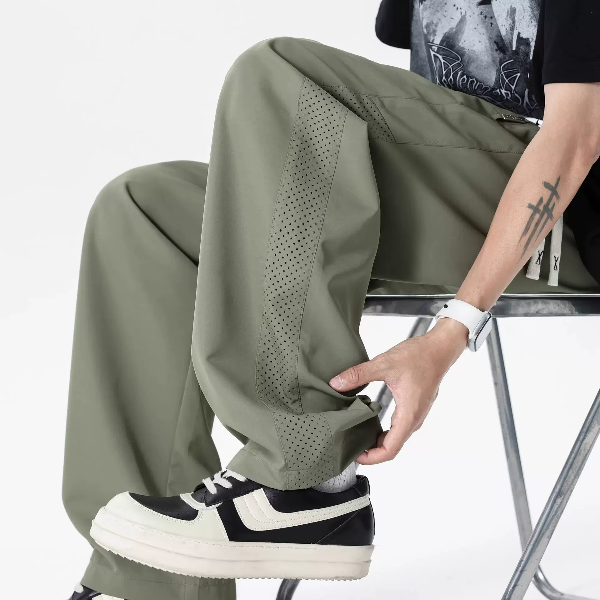 设计感薄款网眼透气速干直筒休闲裤男春夏季新款潮牌冰丝宽松长裤