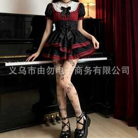 音乐符号波点星星印花lolita哥特风黑丝袜烫金高筒袜女透气洛丽塔