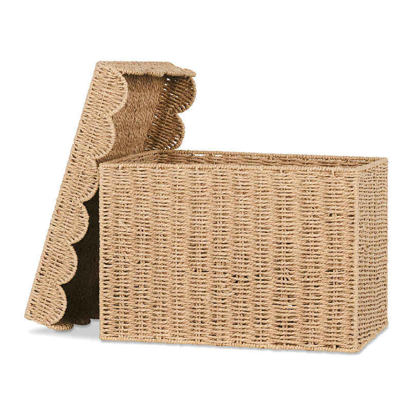 Cesta de almacenamiento de ropa tejida de cuerda de papel, cubierta ondulada, caja de almacenamiento, caja de juguetes, sala de estar, cesta de almacenamiento pastoral