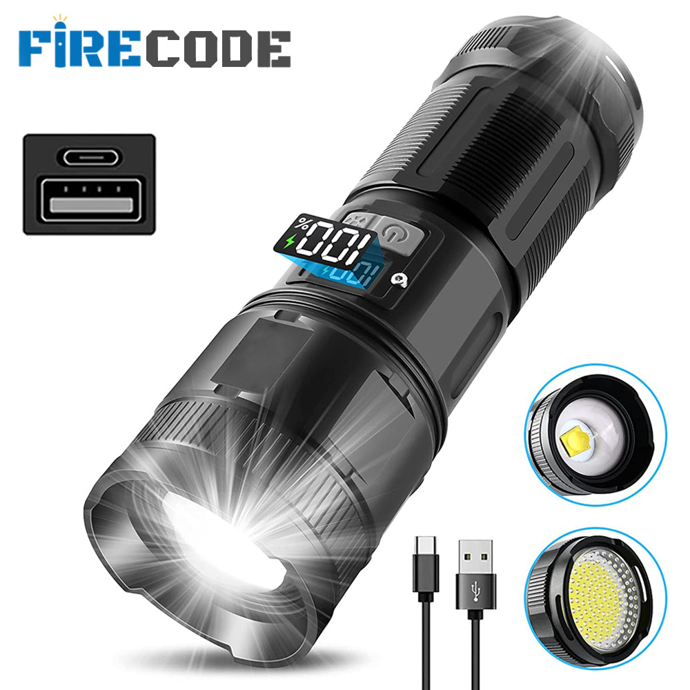 Tiktok popular luz fuerte tiro largo jia guang pantalla digital linterna led al aire libre super brillante linterna recargable luz láser al por mayor