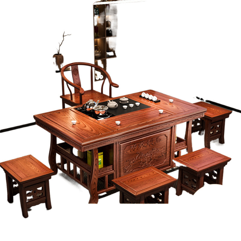 Mesa de té de madera sólida combinación de sillas de nuevo estilo chino de oficina en todo un kung fu mesa de té doméstica mesa de té
