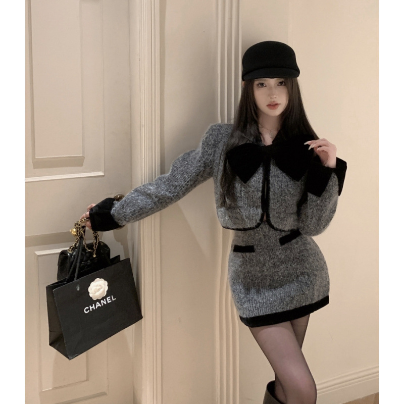 昕可达 甜辣小香套装女2025新款高级感毛呢短外套半身裙女两件套|undefined