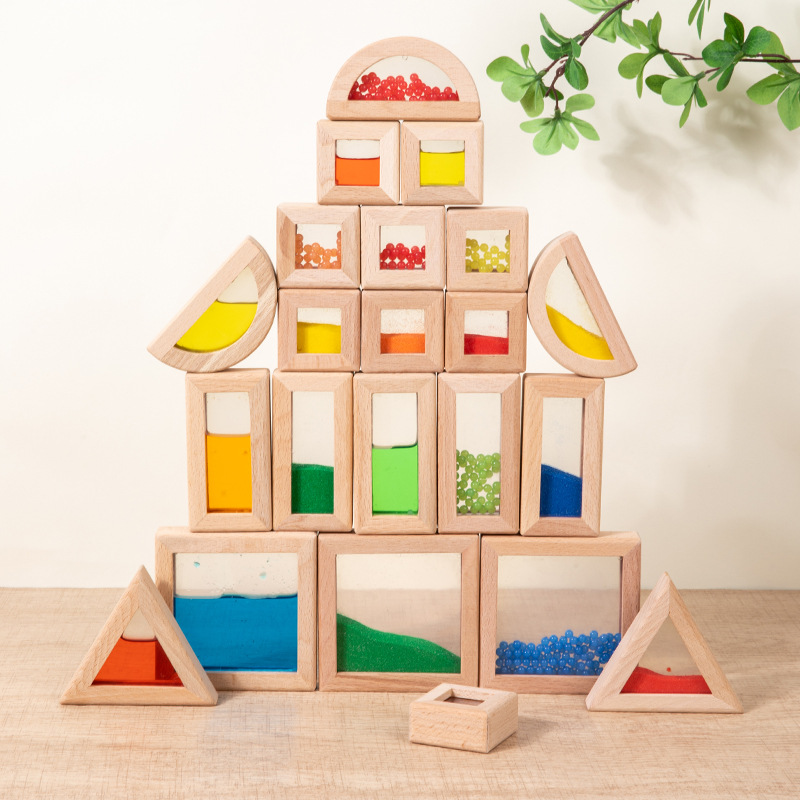 Montaña para niños pequeños color transparente forma de cognición pieza de pieza puzzle juguete puzzle perlas de arena bloques de construcción sensorial