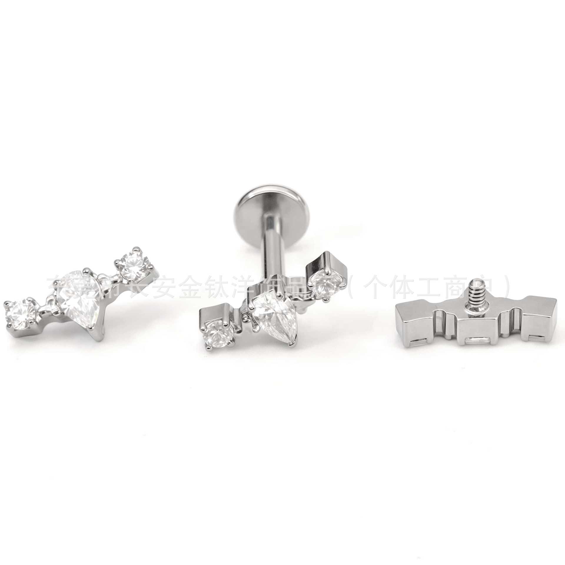 F136 Titanium Straight Drainage Drop 5A Zircon Earring Ear Bone Nail Cochlear Nail G23 Titanium Alloy Body Piercing Jewelry detail image 8