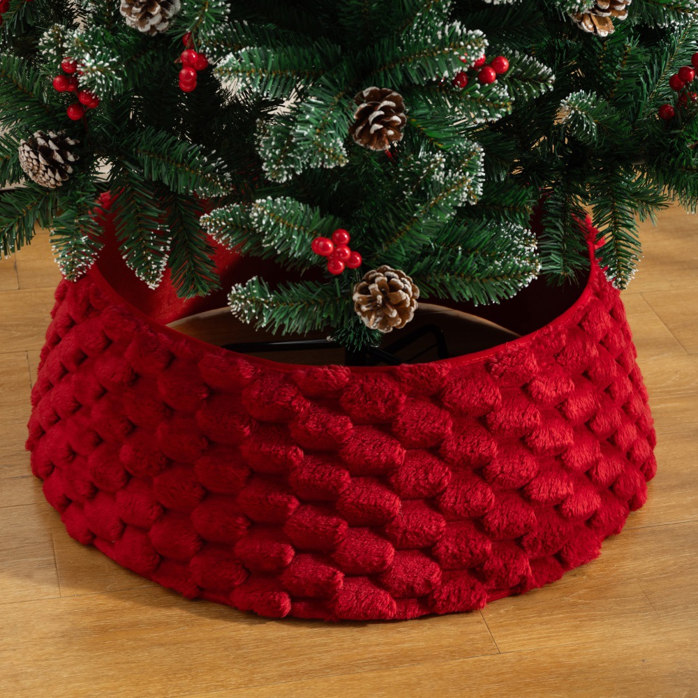 Falda de árbol de Navidad transfronteriza de felpa con patrones 3D, adorno para árbol de Navidad, artesanía, decoración para la escena navideña