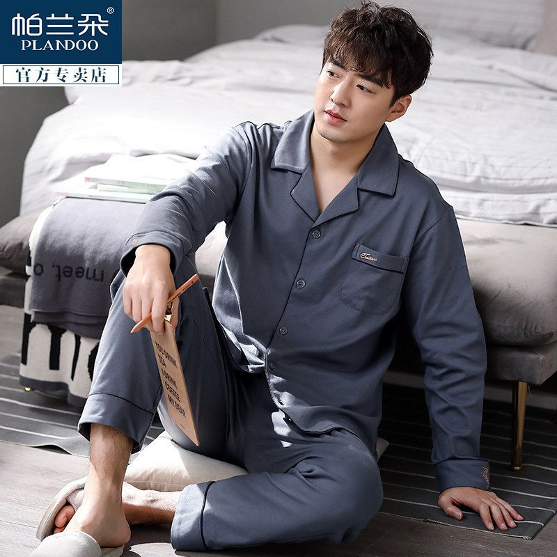 100% pijamas de algodón de los hombres de primavera y otoño de manga larga de algodón casual prendas de vestir exteriores más tamaño ropa para el hogar traje de invierno