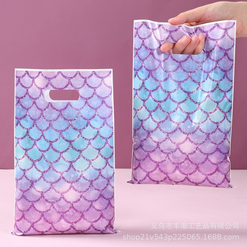 スポット魚鱗マーメイドテーマパーティーギフトバッグキャンディスナックプラスチック包装袋誕生日パーティーギフトバッグ|undefined
