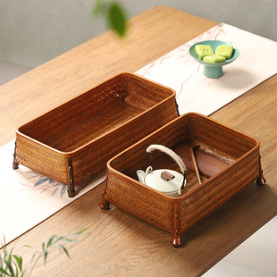 Handmade bamboo fruit basket tea table snack storage basket picnic basket tea set finishing storage basket vintage snack basket