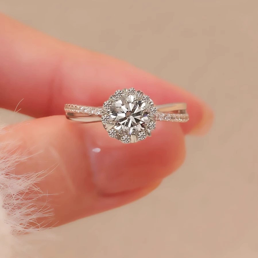 Принцесса Ретро обручальное кольцо, платиновое покрытие, 925 Sterling Silver с акцентами 18K белого золота, регулируемое