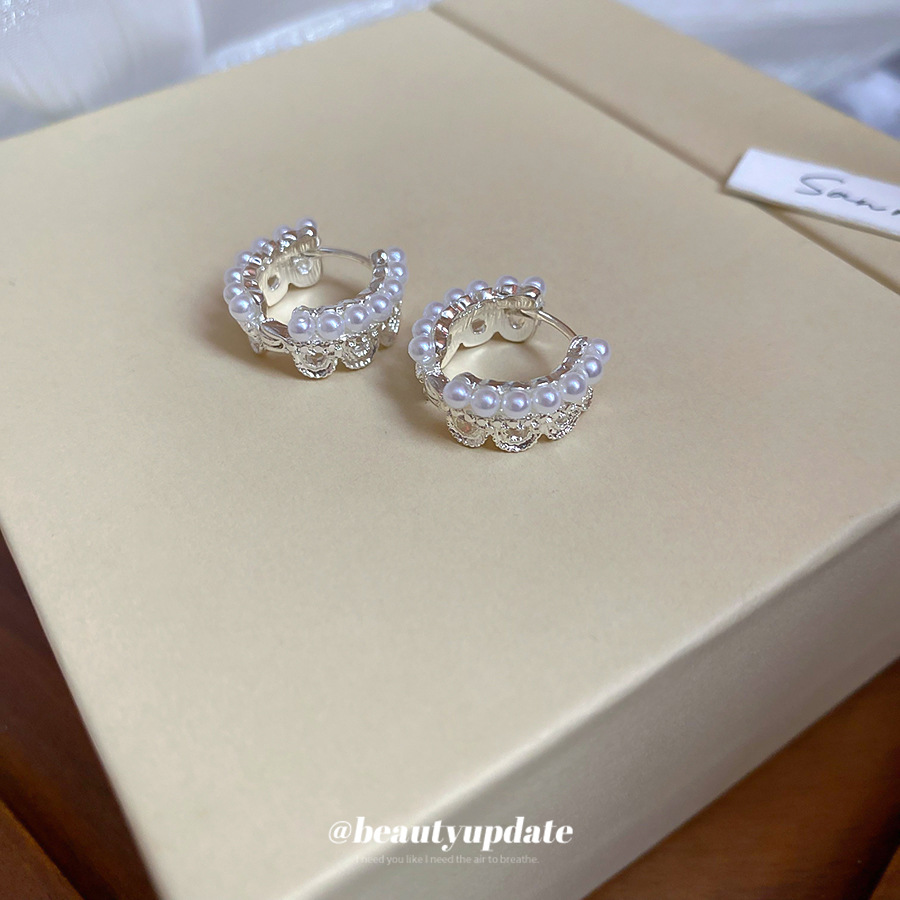 Corona encaje perla hebilla de oreja elegante francés aretes de lujo ligero pendiente de alta calidad sentido del diseño nicho