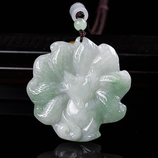 Jade A goods light color nine tail pendant jade pendant jade pendant fortune peach blossom marriage fox domineering Seiko