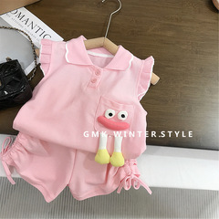 女性の子供の韓国版のスーツの夏の新型の女性の赤ちゃんの洋気の半袖の上着の薄いタイプの半ズボンの2つのセットの潮の対外貿易