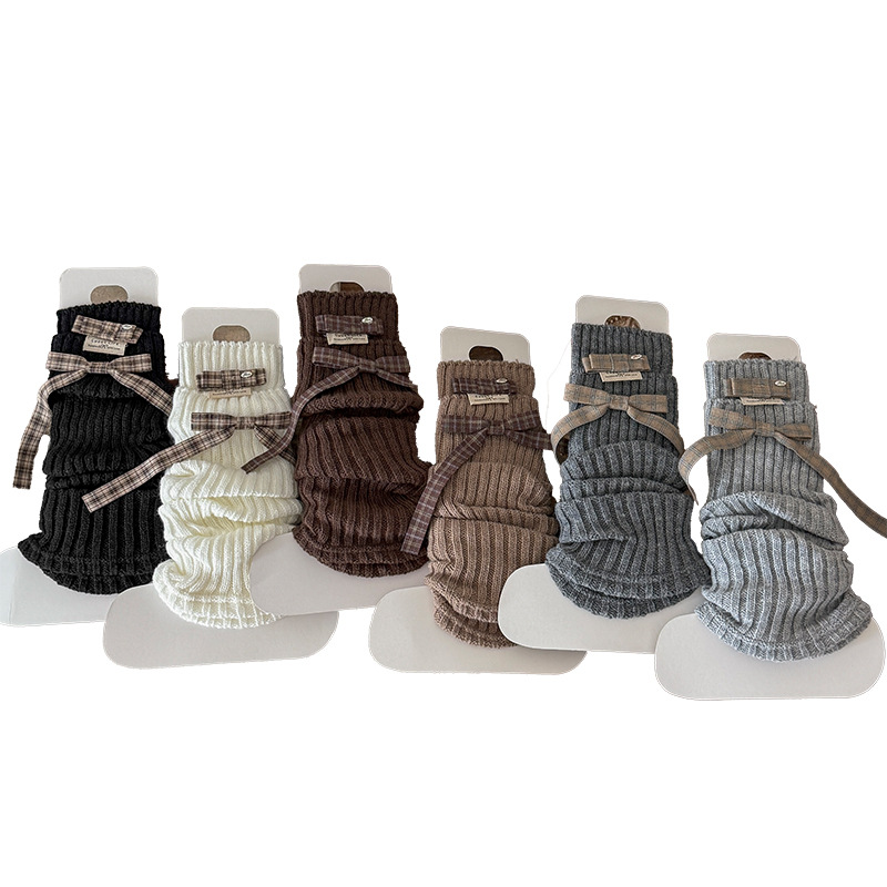 Leg Warmers Bootshang Cotton Spring And Autumn Bow AB Pile Socks Ballet Style Lolita Vertical Stripes Calf Socks_voghion.com