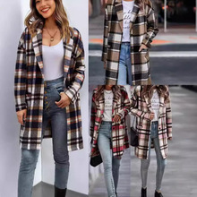 亚马逊2023跨境外贸女装修身显瘦时尚翻领口袋毛呢中长款外套