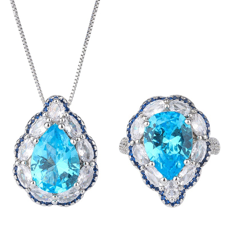 Zhuang sheng joyería al por mayor europea y americana simulación topa azul estilo retro diamante gota de agua las mujeres traje principal piedra 10*14