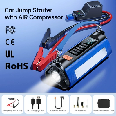 【Ts03】Cross-Border Car Emergency Jump Starter with Air Pump, Multifunctional Portable Battery Ignition Device (Other Automotive Safety Supplies) - ts03c-eva-package-all-in-one-machine-standard-6000mah-english-version