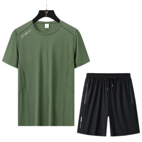 Camiseta de hielo de verano king size hombre papá manga corta juego deportivo hombre rápido seco casual de dos piezas