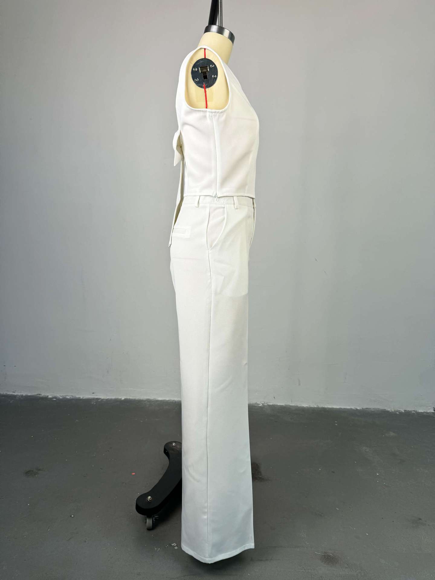 Women Clothing Spring Solid Color Backless Bow Top Wide Leg Trousers Casual Suit