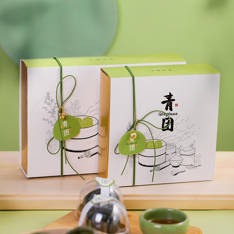 4粒6格网红艾草青团盒包装盒手工烘焙吸塑盒子高档清明果贴纸礼盒