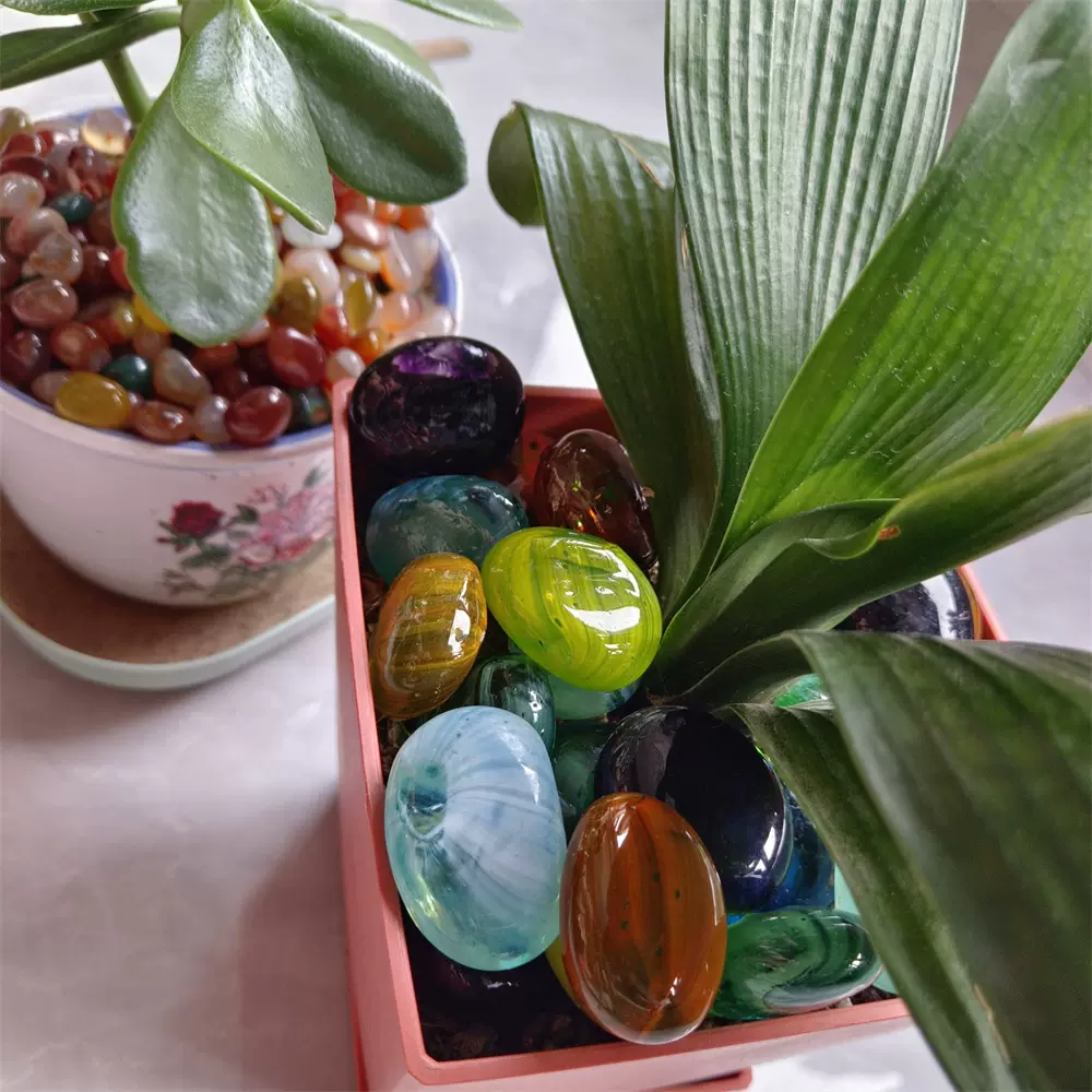 玻璃雨花石原石鹅卵石五天然彩石玛瑙石铺地石鱼缸盆景装饰雨花石