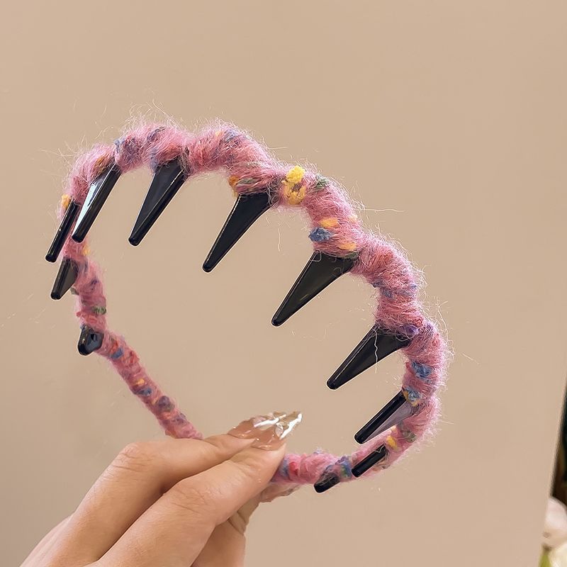 Colorido lana ondulado banda de cabello para mujeres 2024 nuevo tipo con dientes antideslizante de alta sensación de banda de cabeza craneal alta clip para el cabello roto