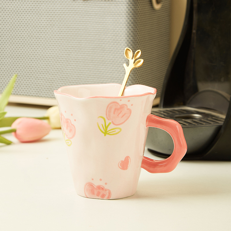 Creativa mano pequeña taza de tulipán fresca taza de cerámica flor pintada a mano taza de oficina caja de regalo taza de café y leche