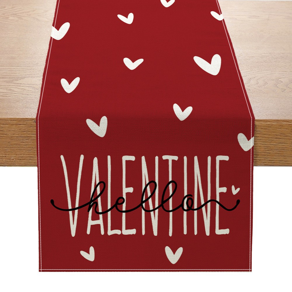 Cubierta de mesa transfronteriza para el Día de San Valentín, nueva decoración del hogar con temática de amor, mantel de lino estampado para mesa de comedor.