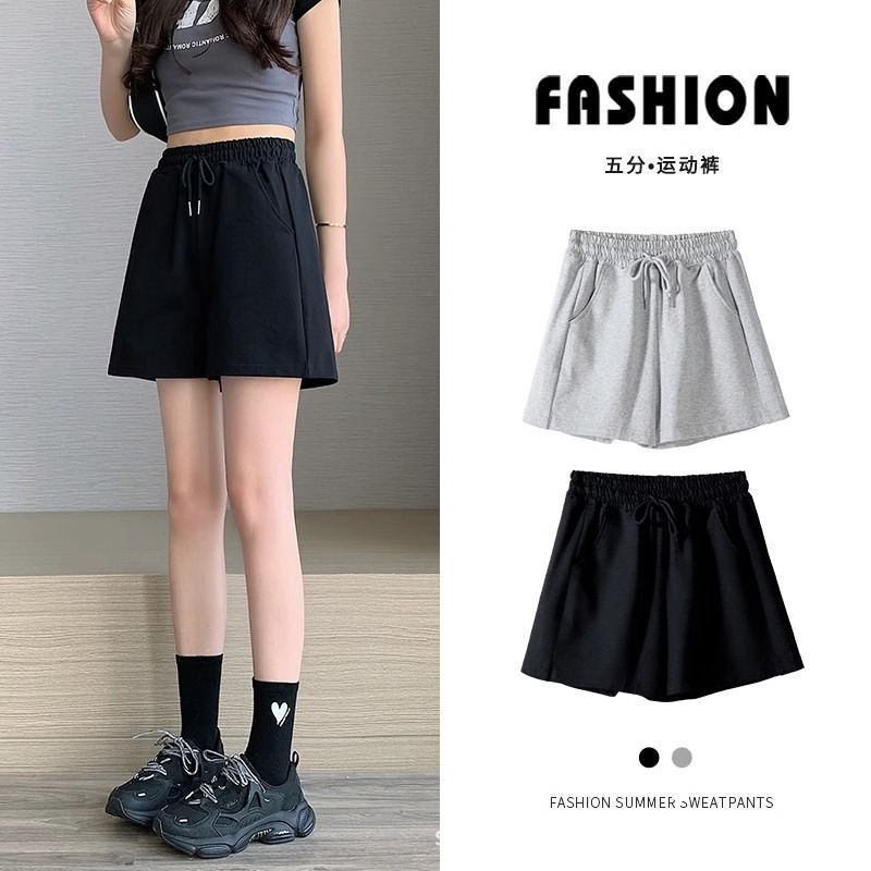 Cross-border 250g twill rack sports shorts women's summer thin high waist three-point pants wide leg casual hot pants wholesale