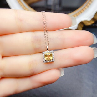 New natural citrine pendant S925 silver inlaid main stone 6*6mm Joker net red explosions women's jewelry wholesale