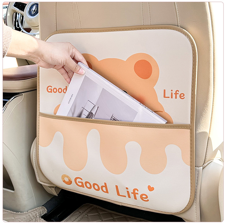 Leather car chair back anti-kick pad cartoon bear car anti-kick pad creative multi-function car anti-dirty wear pad