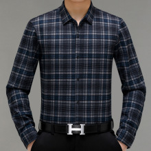 专柜男士加绒加厚衬衫2025年秋冬新款中年商务休闲保暖衬衣男潮