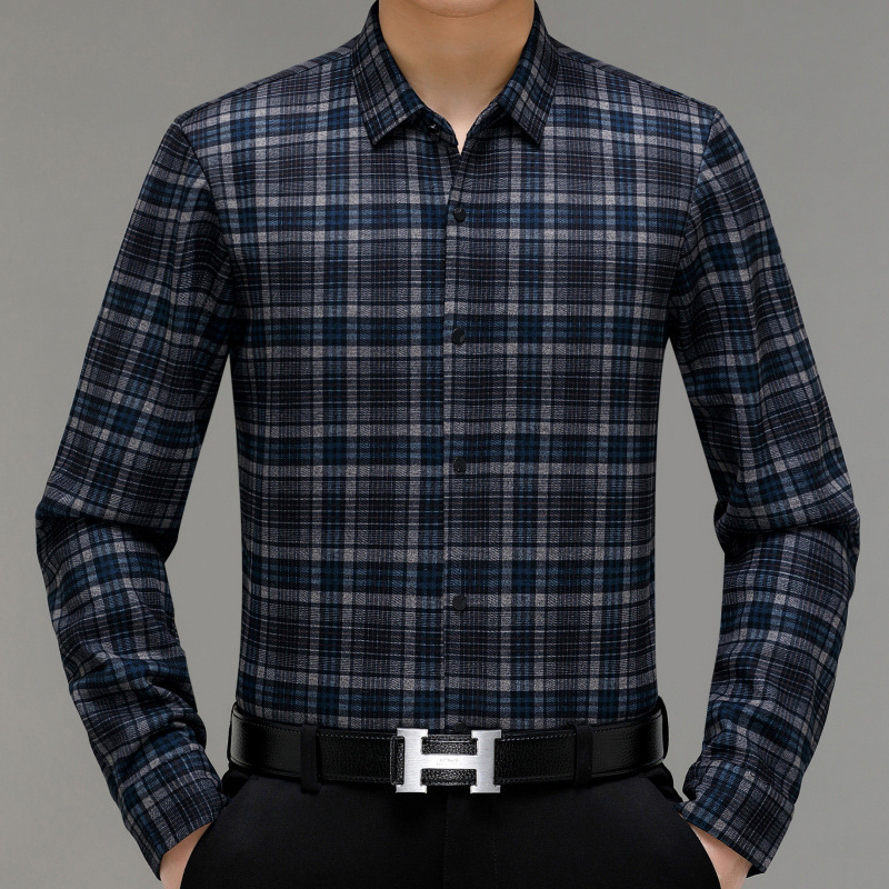 专柜男士加绒加厚衬衫2025年秋冬新款中年商务休闲保暖衬衣男潮