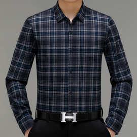 专柜男士加绒加厚衬衫2025年秋冬新款中年商务休闲保暖衬衣男潮