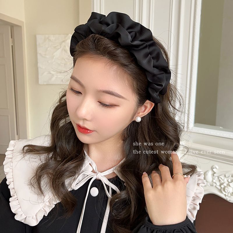 Wide-brimmed pleated woody-frilly hairband for women's face washing high cranial top internet-famous star same style headdress wave cloud large intestine hoop