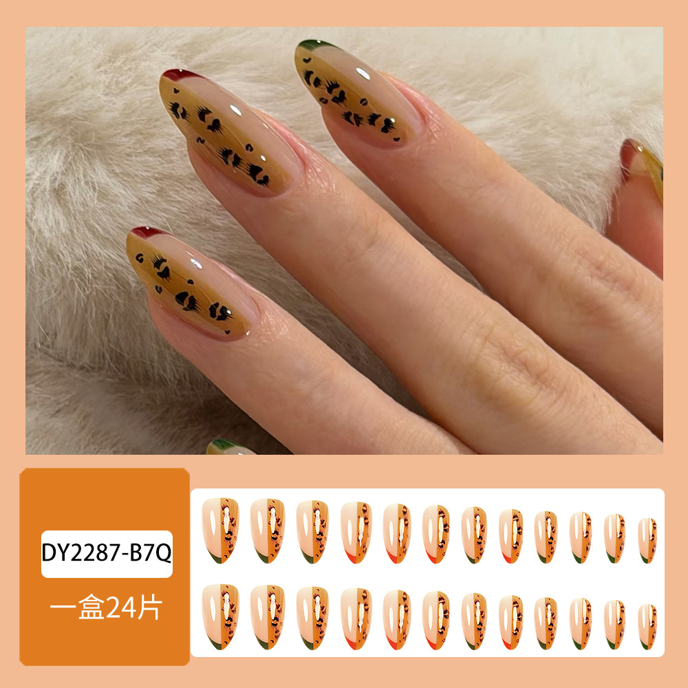 Comercio exterior impresión de leopardo francés cara brillante para usar uñas europeas y americanas vientos de contraste de uñas 24 piezas de uñas falsas al por mayor