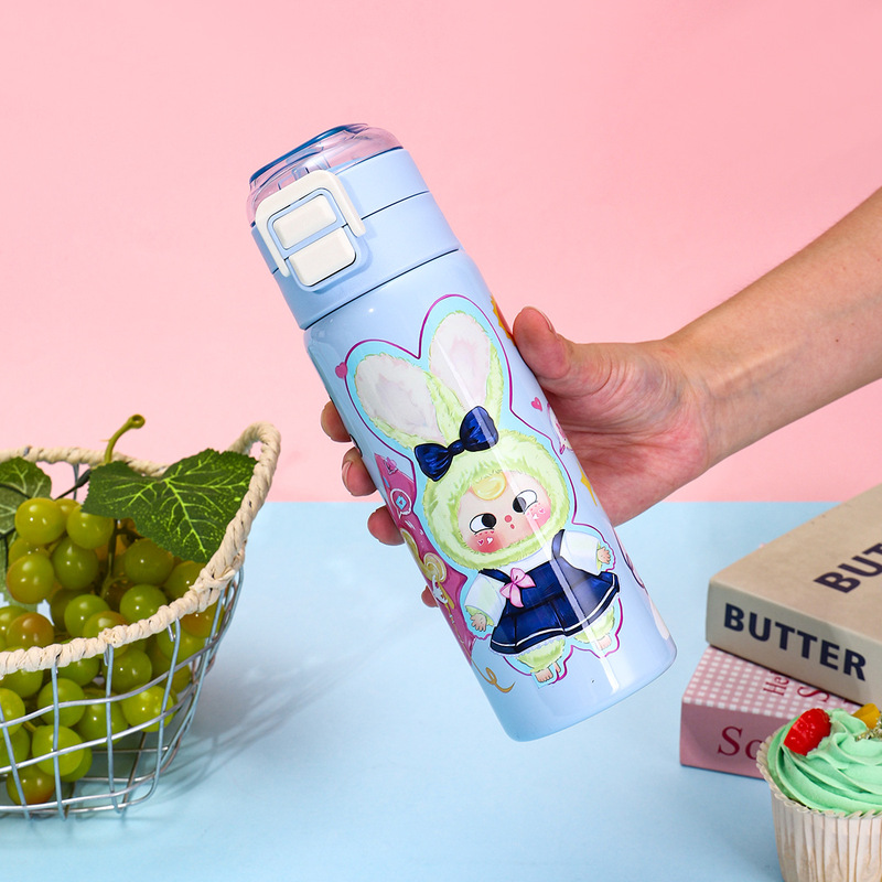 新しい漫画 labubu ダブルドリンクカップ 316 ステンレス鋼断熱カップ子供用水カップバウンスカバーストローカップカスタマイズ|undefined