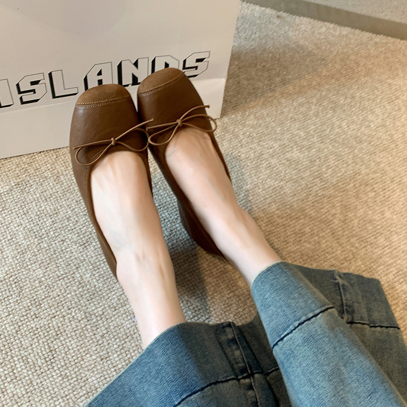 Sweet Style~2025 New French Style Small Inner Heightening Ballet Shoes for Women with Retro Bow and One-Leg