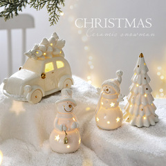 国境を越えた新製品陶磁器クリスマス雪だるま小自動車デスクトップ家庭用装飾クリスマスプレゼント小シーン配置道具